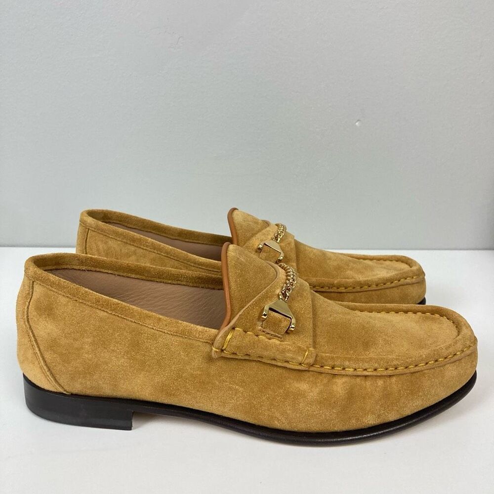Hyusto Mick Moccasin Light Brown Mustard Yellow Suede Gold Brass Loafers‎ 40 EUR